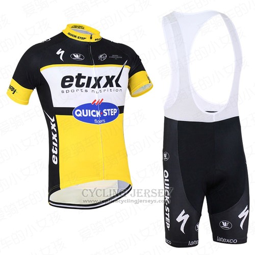 2016 Cycling Jersey Etixx Quick Step Black and Yellow Short Sleeve and Bib Short